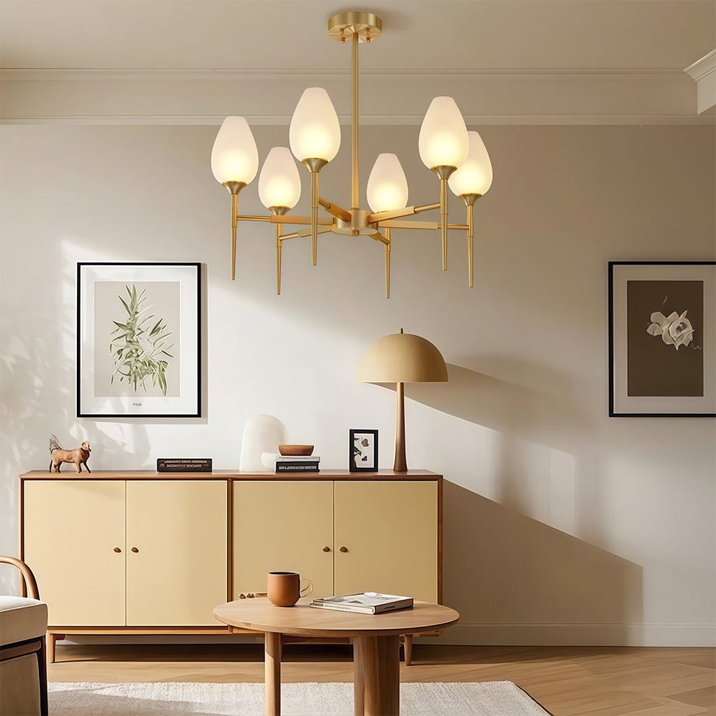 Modern Brass Glass Chandelier Luxury Ceiling Light Minimalist Design