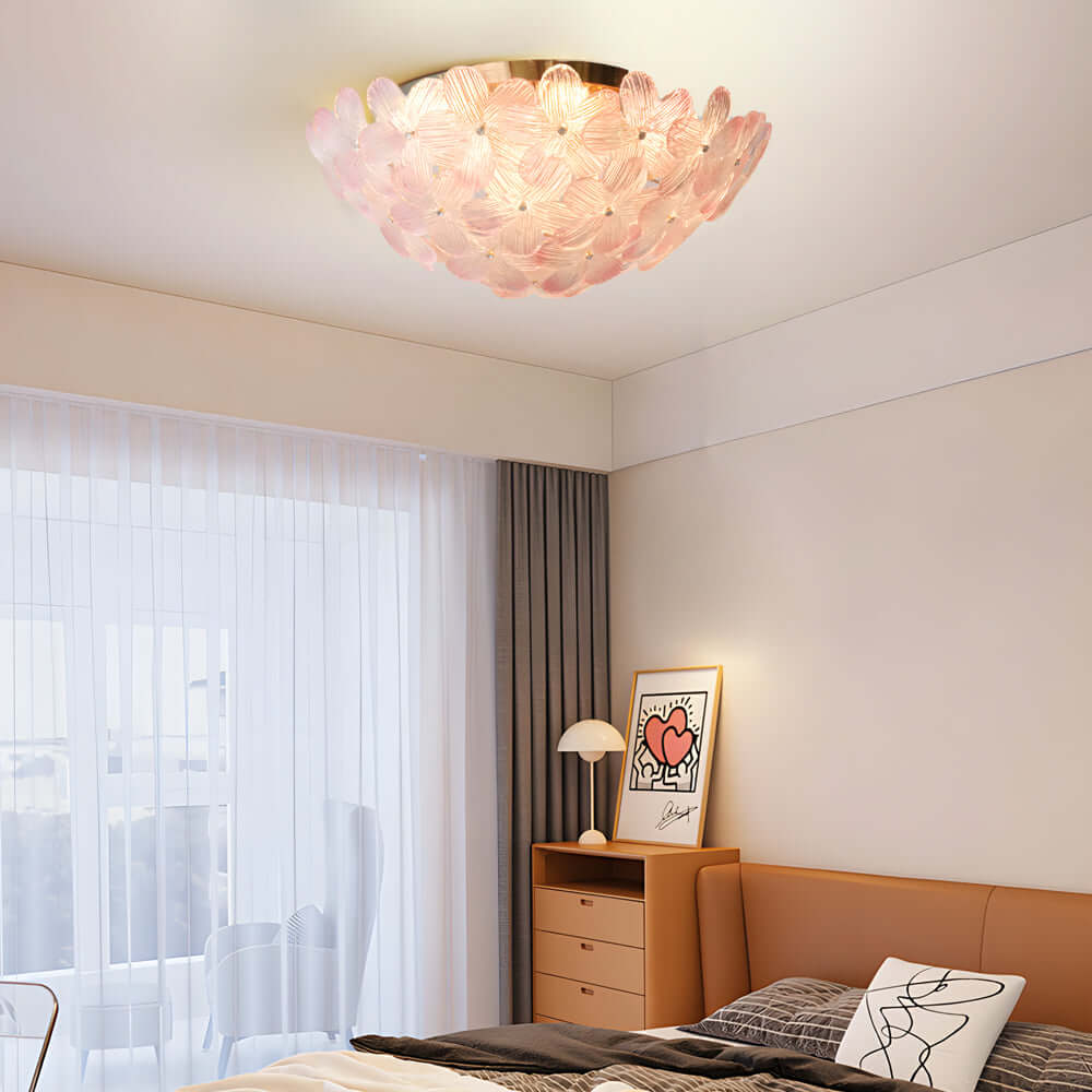 French Petal Glass Semi Flush Mount Ceiling Light