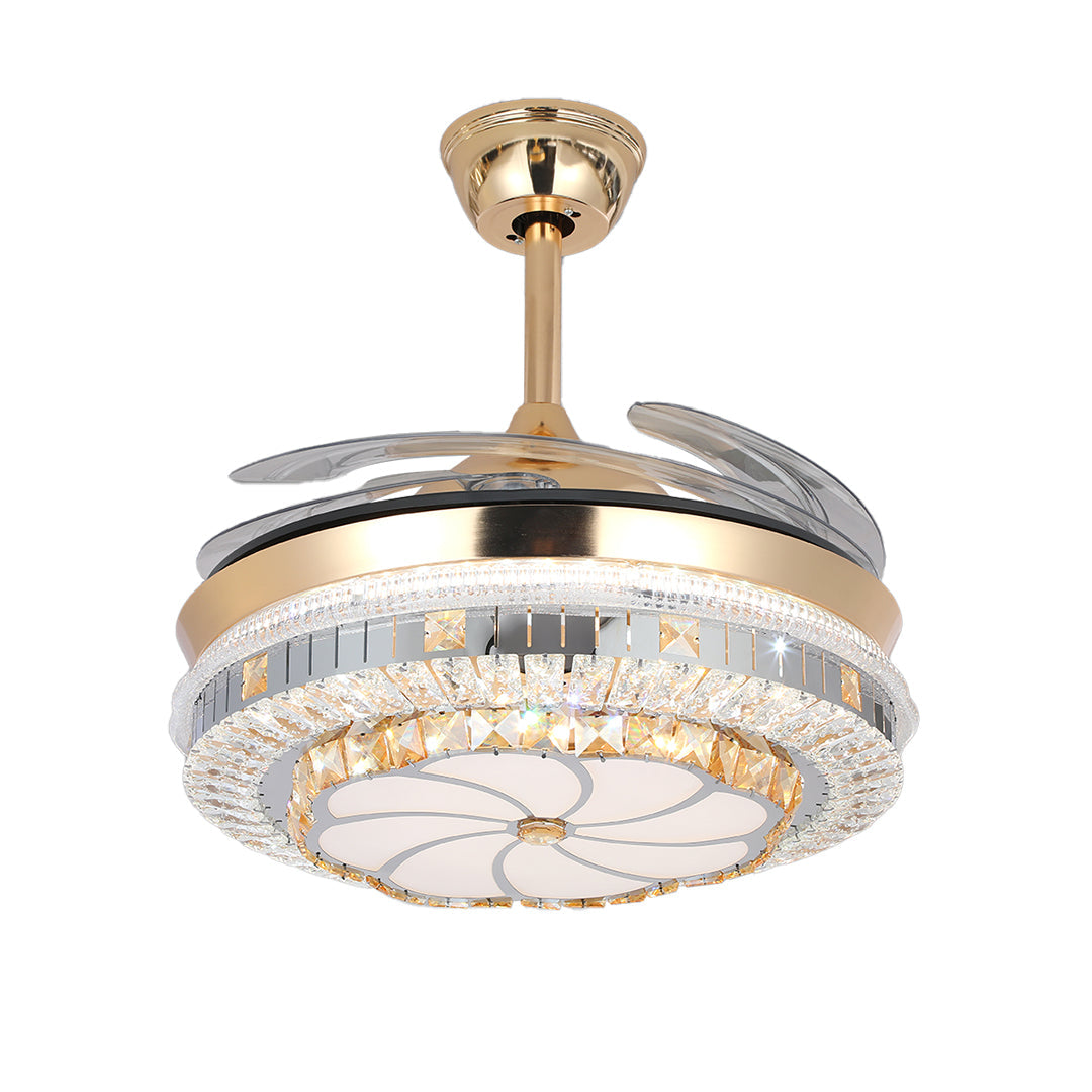 Gold Crystal Design Ceiling Fan with Light - 4-Blade Invisible Lamp