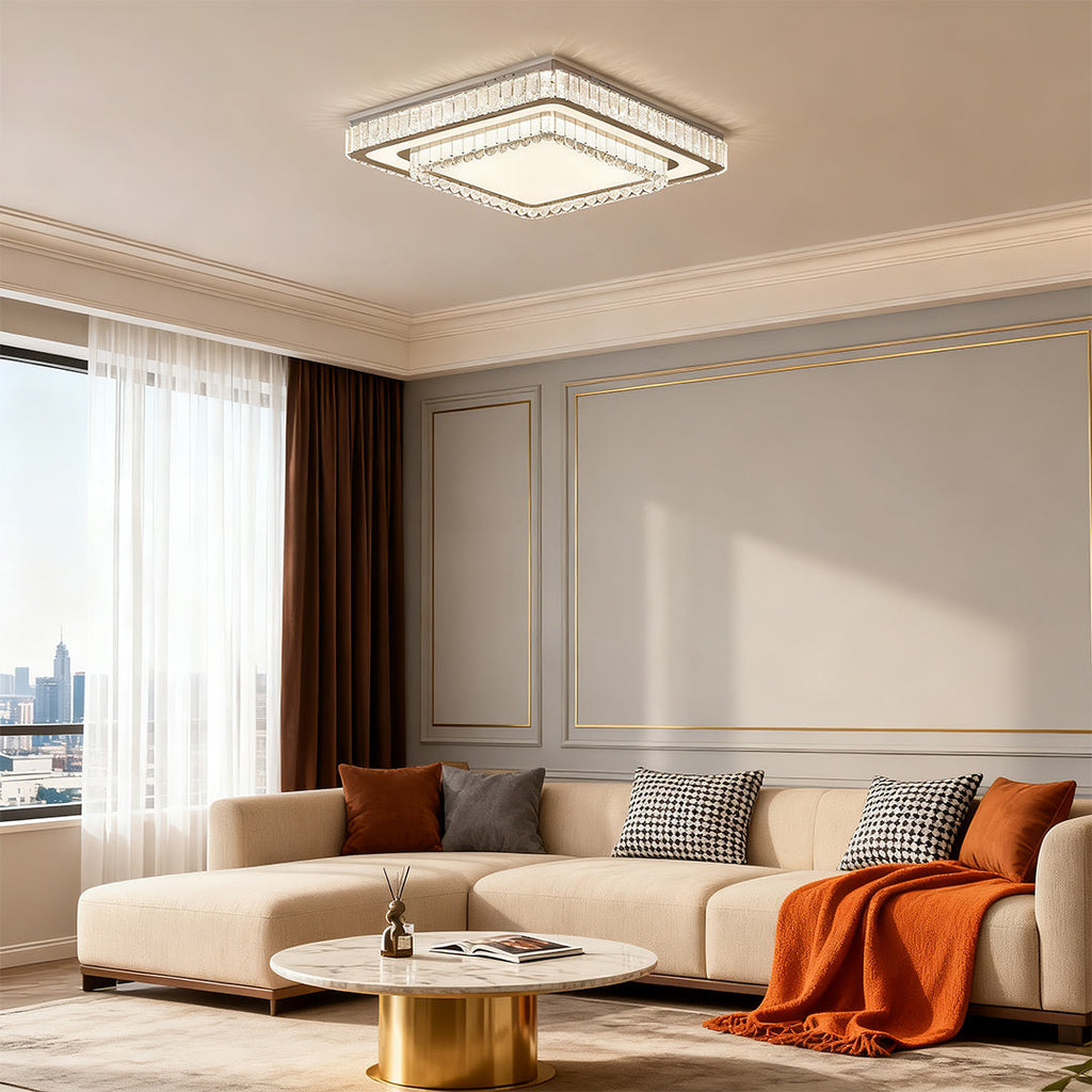 Modern Crystal Flush Mount Light Fixture - Luxury Ceiling Lighting, Elegant Home Decor, Contemporary Design, Bright Illumination