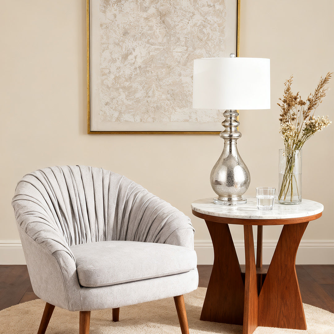 Modern Silver Table Lamp - Unique Polished Finish Lighting Accent
