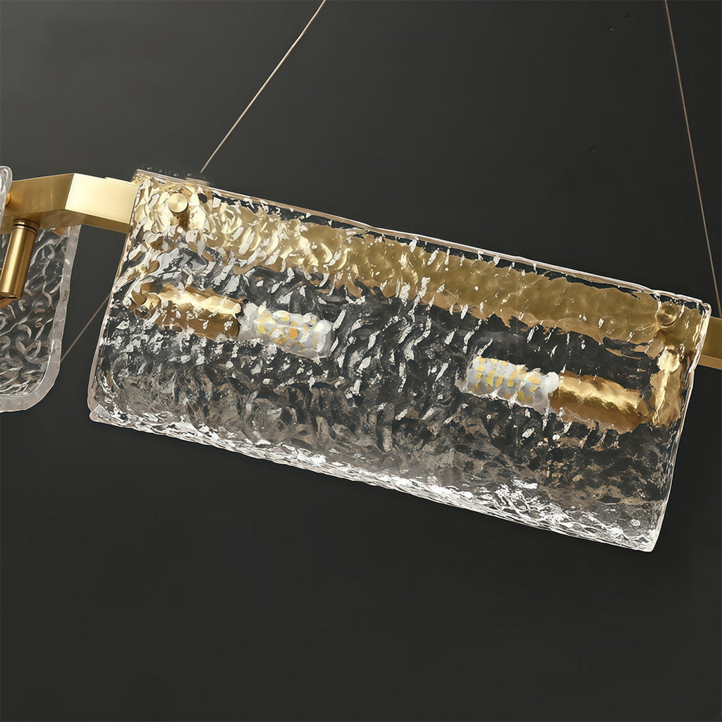 Rectangular Glass Chandelier - Luxury Brass Ceiling Light, Italian Design, Elegant Modern Lighting