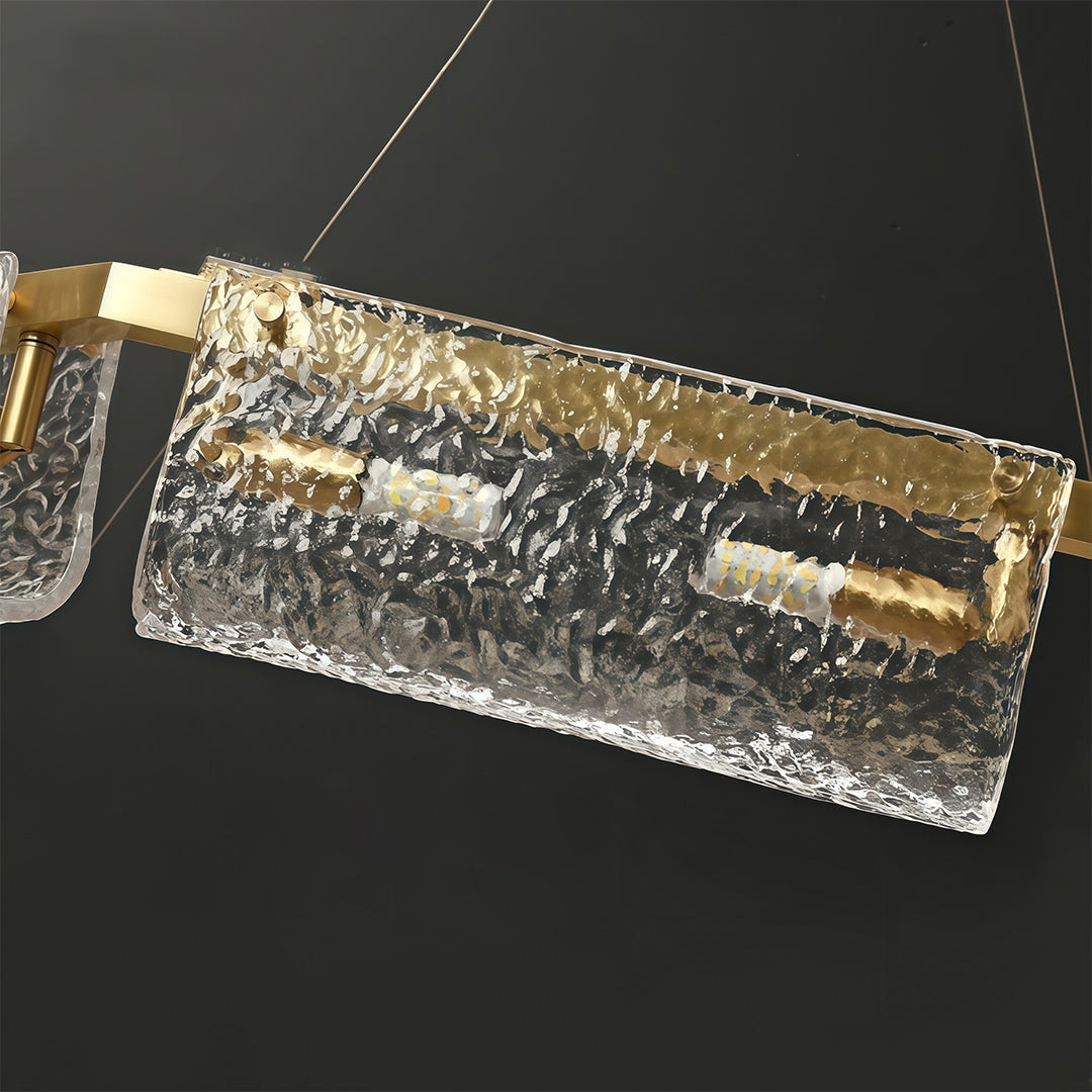 Rectangular Glass Chandelier - Luxury Brass Ceiling Light, Italian Design, Elegant Modern Lighting