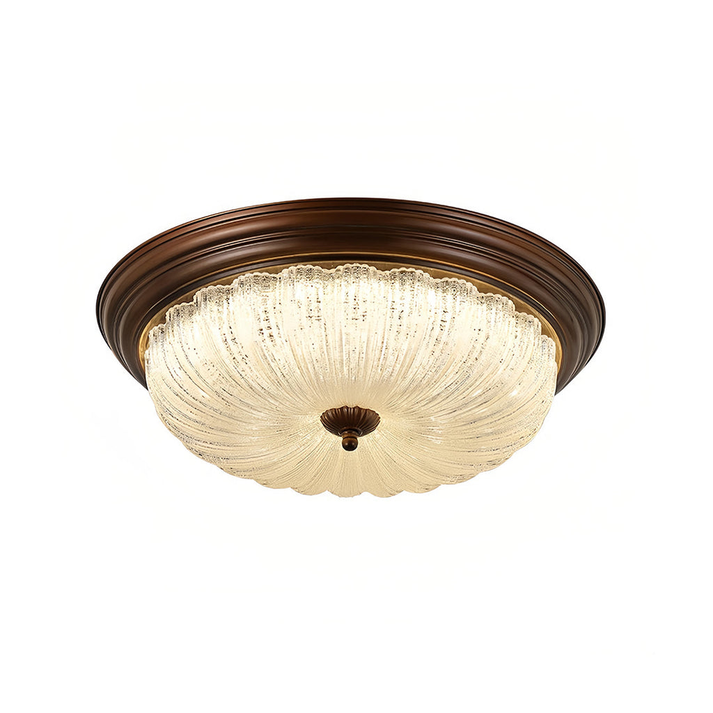 Retro Flush Mount Ceiling Light - Pumpkin Walnut Wood Dome Light