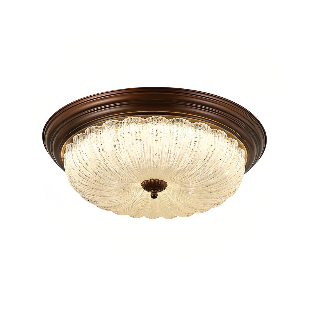 Retro Flush Mount Ceiling Light - Pumpkin Walnut Wood Dome Light