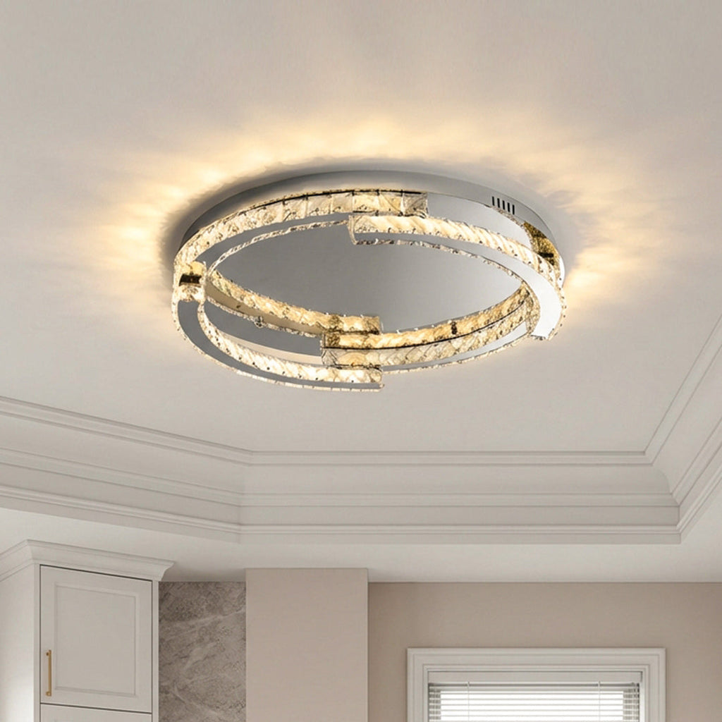 Silver Flush Mount Ceiling Light - Italian LED Round Crystal Fixture