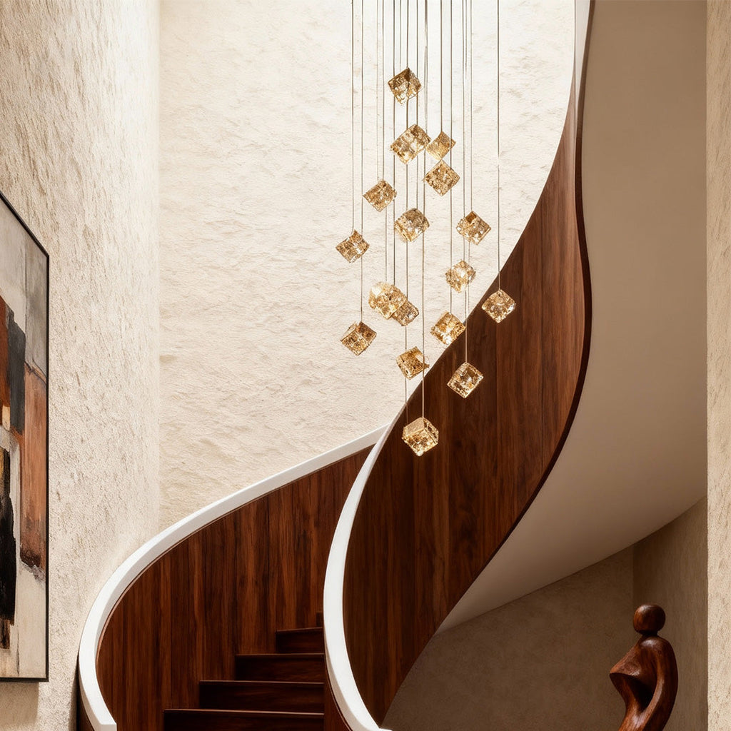 Stairs Chandelier Magic Cube Crystal Ceiling Light, Modern LED Lighting Fixture, Elegant Home Decor, Dimmable Design, Luxury Ceiling Lamp