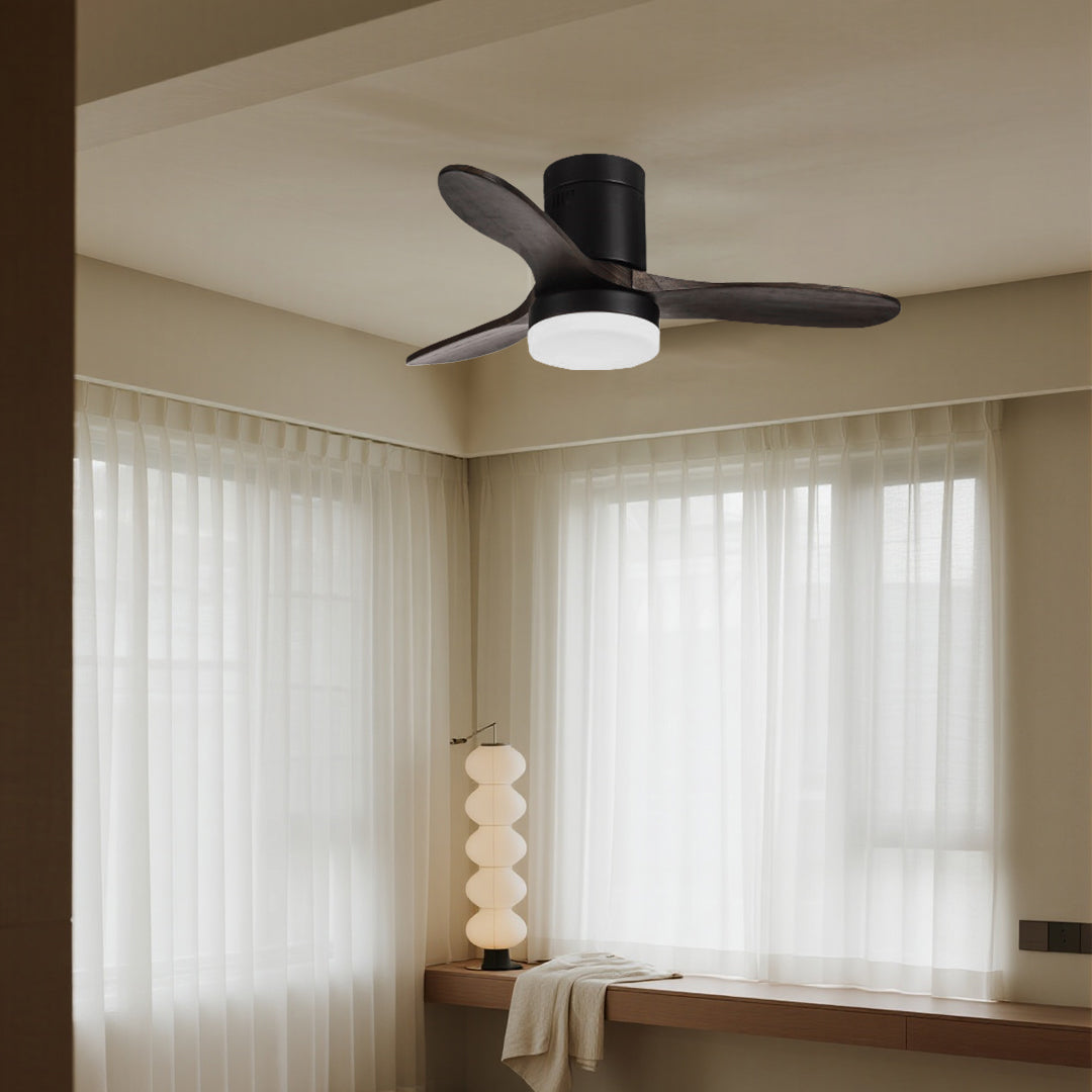 Three Blade LED Ceiling Fan with Remote Control - Modern Wood Design