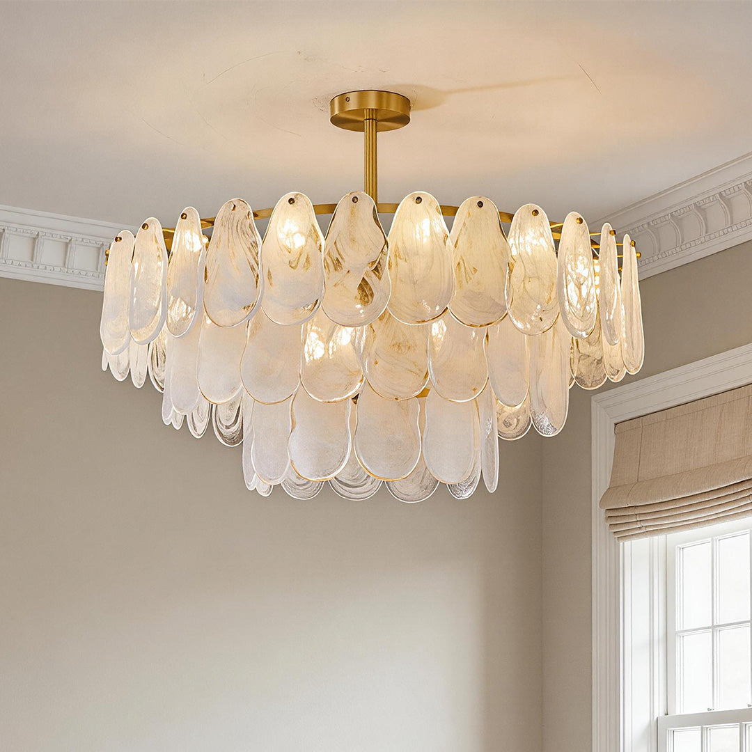 Midcentury Modern Copper Glass Chandelier Ceiling Light