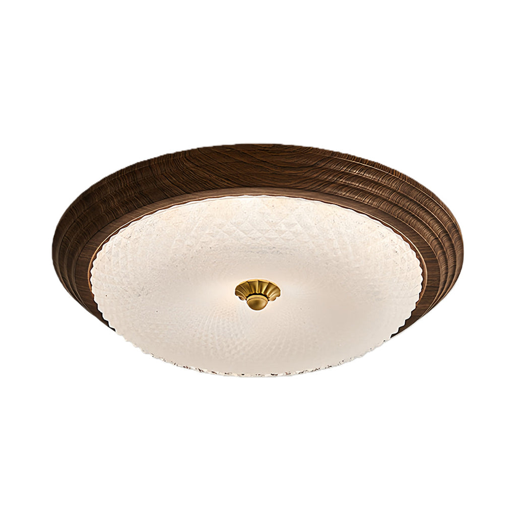 Vintage Art Deco Walnut Flush Mount Ceiling Light - Full-Spectrum Illumination