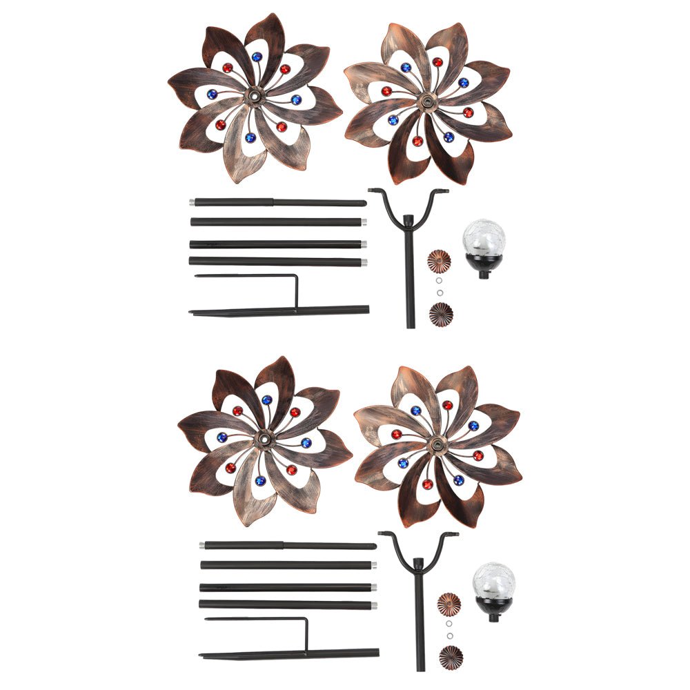 Elegant Vintage Iron Wind Spinner Solar Garden Stake Lights - 2Pcs Outdoor Decor, Garden Art, Solar-Powered Wind Spinner, Vintage Garden Lights, Decorative Yard Accessories