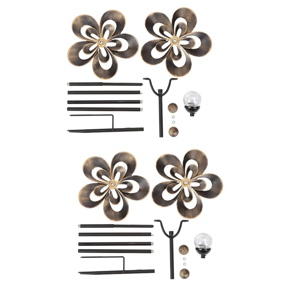 Elegant Vintage Iron Wind Spinner Solar Garden Stake Lights - 2Pcs Outdoor Decor, Garden Art, Solar-Powered Wind Spinner, Vintage Garden Lights, Decorative Yard Accessories