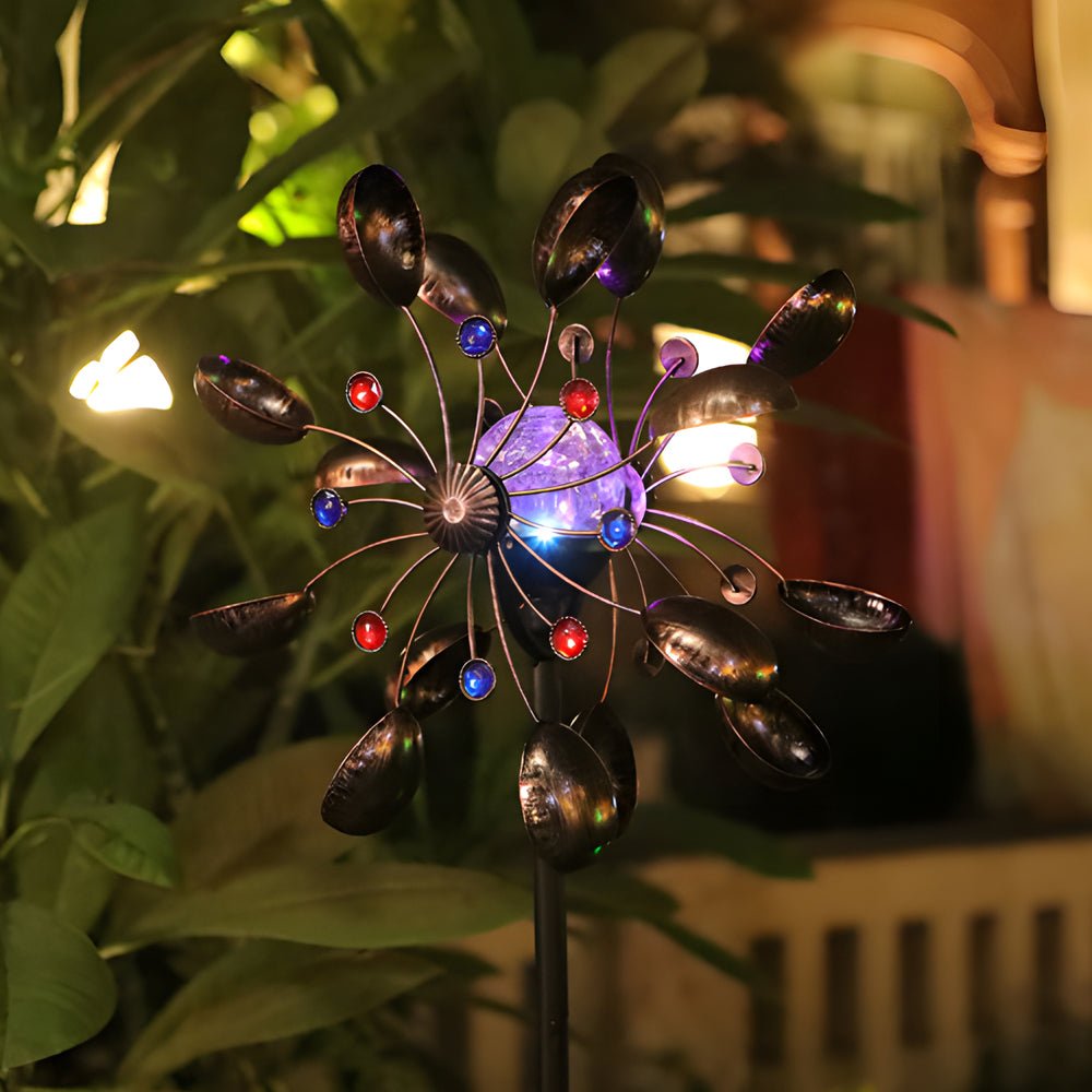 Elegant Vintage Iron Wind Spinner Solar Garden Stake Lights - 2Pcs Outdoor Decor, Garden Art, Solar-Powered Wind Spinner, Vintage Garden Lights, Decorative Yard Accessories