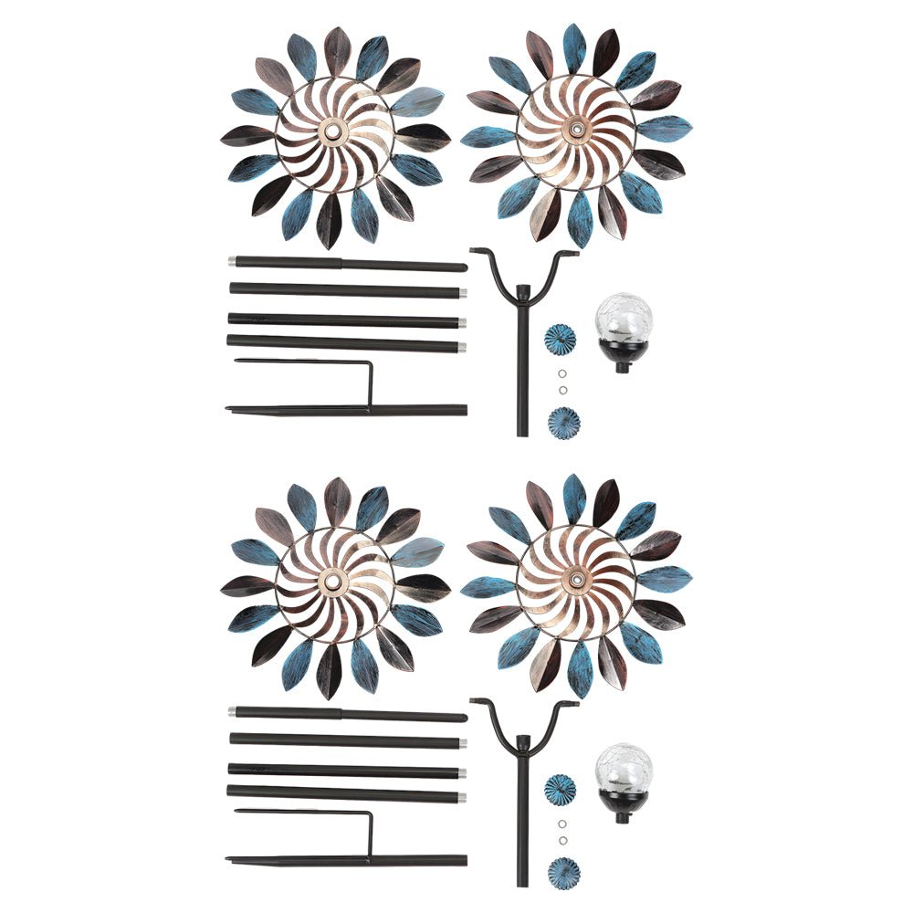 Elegant Vintage Iron Wind Spinner Solar Garden Stake Lights - 2Pcs Outdoor Decor, Garden Art, Solar-Powered Wind Spinner, Vintage Garden Lights, Decorative Yard Accessories