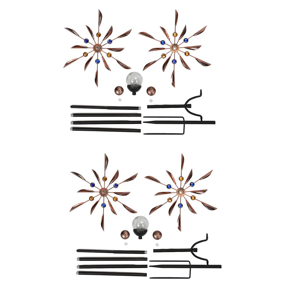 Elegant Vintage Iron Wind Spinner Solar Garden Stake Lights - 2Pcs Outdoor Decor, Garden Art, Solar-Powered Wind Spinner, Vintage Garden Lights, Decorative Yard Accessories
