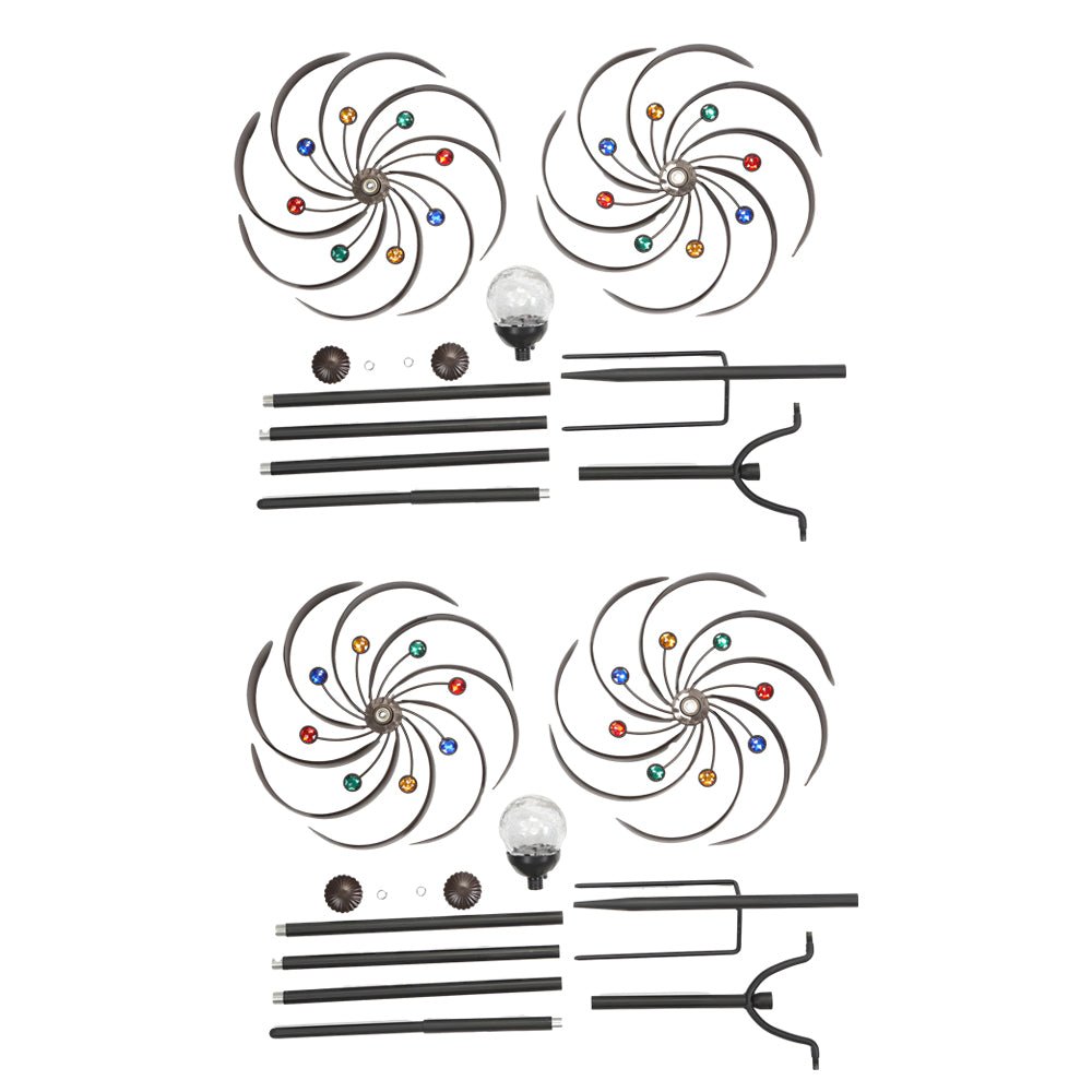 Elegant Vintage Iron Wind Spinner Solar Garden Stake Lights - 2Pcs Outdoor Decor, Garden Art, Solar-Powered Wind Spinner, Vintage Garden Lights, Decorative Yard Accessories