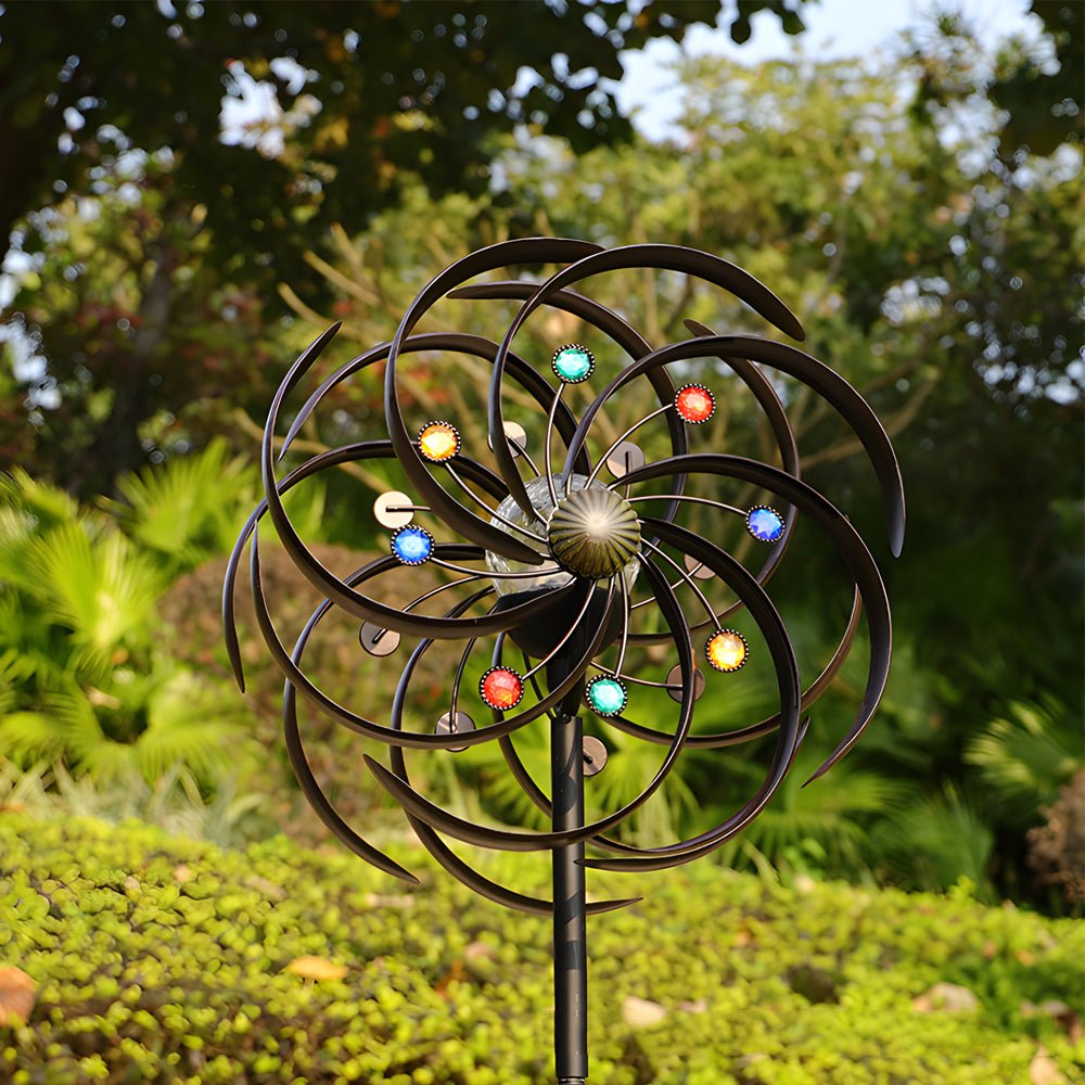 Elegant Vintage Iron Wind Spinner Solar Garden Stake Lights - 2Pcs Outdoor Decor, Garden Art, Solar-Powered Wind Spinner, Vintage Garden Lights, Decorative Yard Accessories