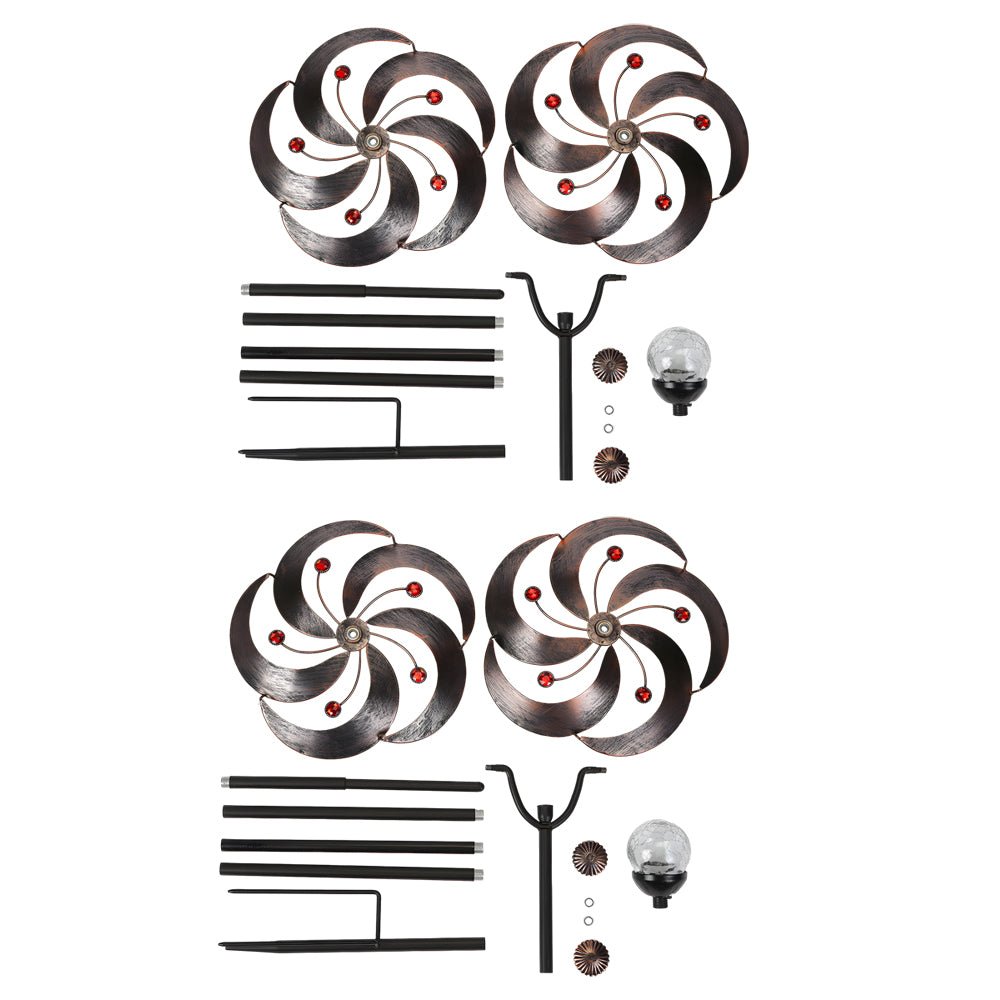 Elegant Vintage Iron Wind Spinner Solar Garden Stake Lights - 2Pcs Outdoor Decor, Garden Art, Solar-Powered Wind Spinner, Vintage Garden Lights, Decorative Yard Accessories