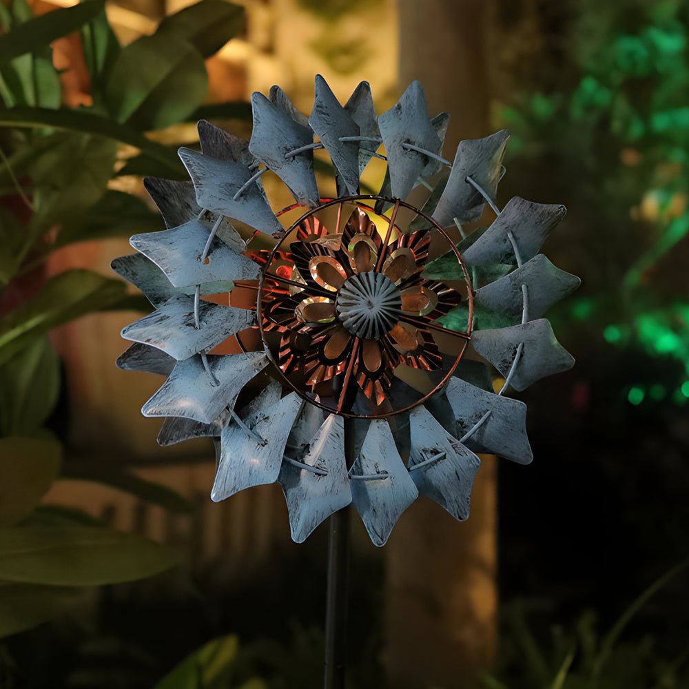 Elegant Vintage Iron Wind Spinner Solar Garden Stake Lights - 2Pcs Outdoor Decor, Garden Art, Solar-Powered Wind Spinner, Vintage Garden Lights, Decorative Yard Accessories