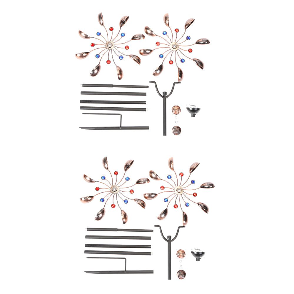 Elegant Vintage Iron Wind Spinner Solar Garden Stake Lights - 2Pcs Outdoor Decor, Garden Art, Solar-Powered Wind Spinner, Vintage Garden Lights, Decorative Yard Accessories