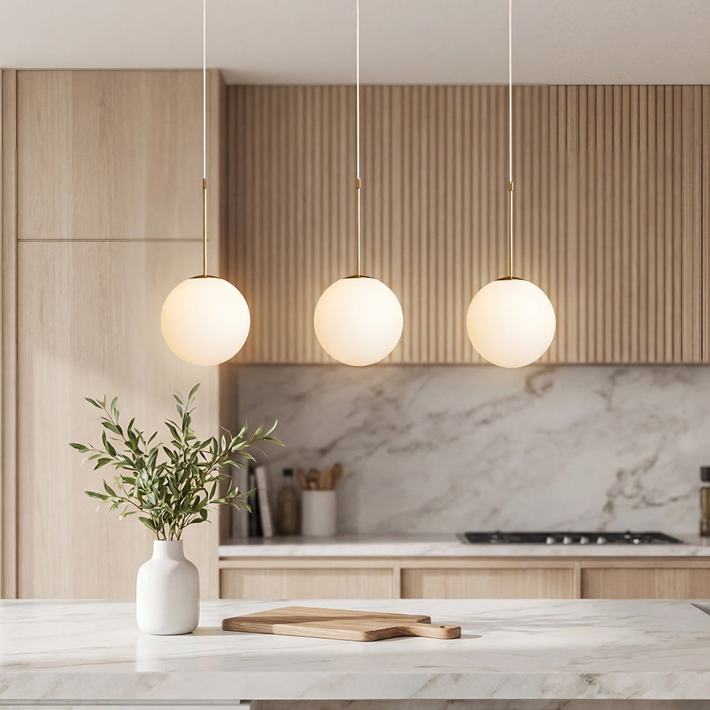 Modern White Glass Globe Pendant Light - Gold Finish 1/3-Light Hanging Fixture