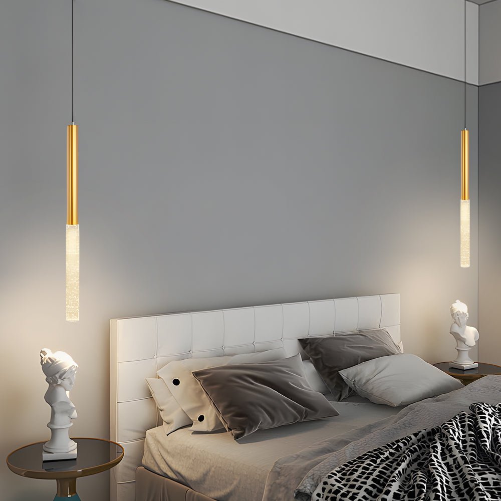 Elongated Cylinder Pendant Light - Modern 3-Step Dimming Bubbles Shade