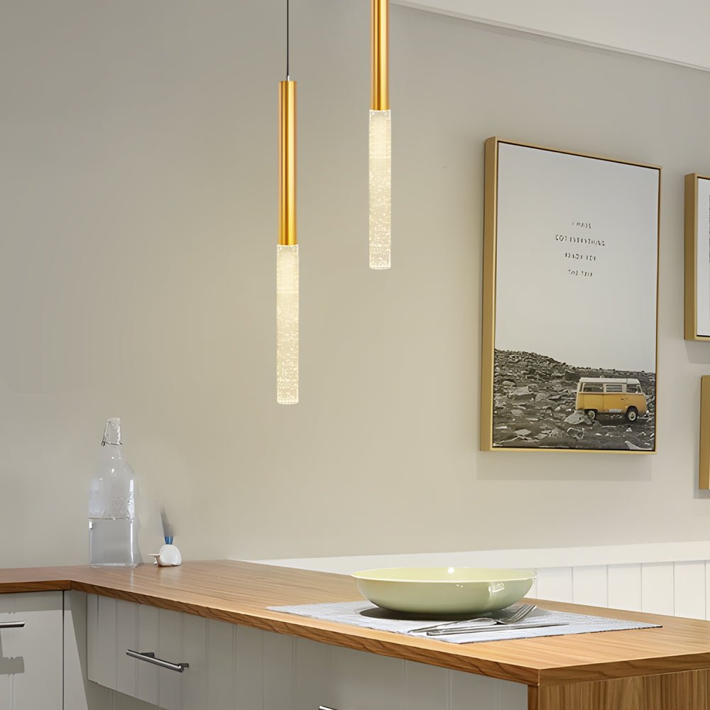 Elongated Cylinder Pendant Light - Modern 3-Step Dimming Bubbles Shade