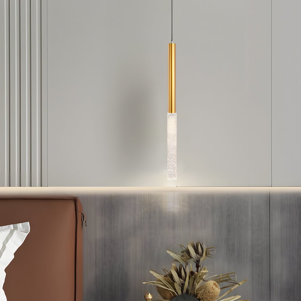 Elongated Cylinder Pendant Light - Modern 3-Step Dimming Bubbles Shade