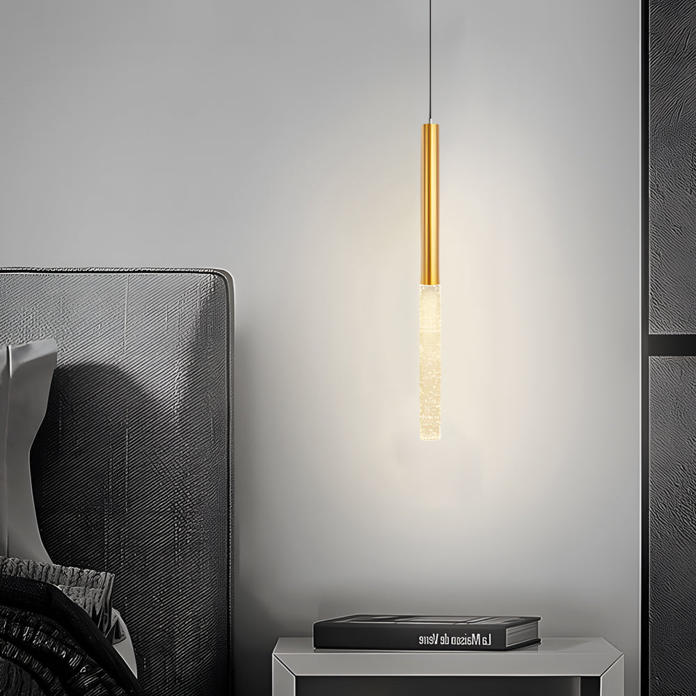Elongated Cylinder Pendant Light - Modern 3-Step Dimming Bubbles Shade