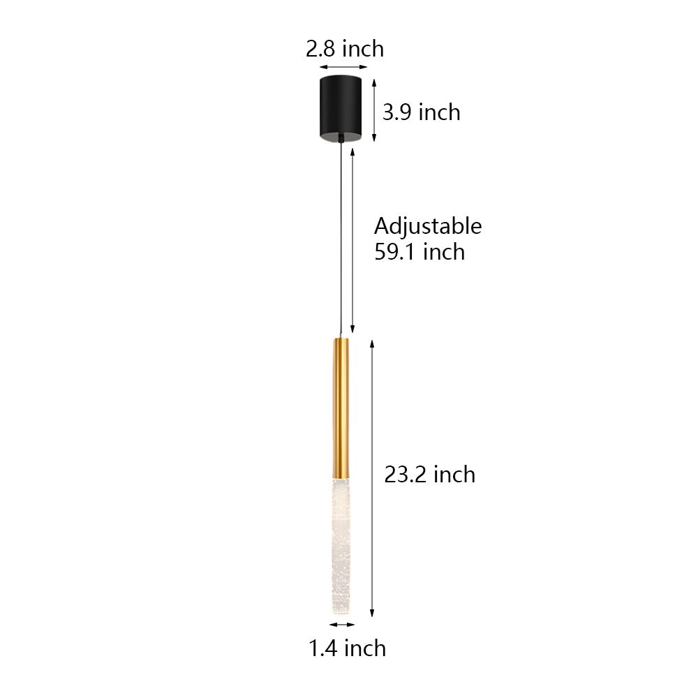 Elongated Cylinder Pendant Light - Modern 3-Step Dimming Bubbles Shade