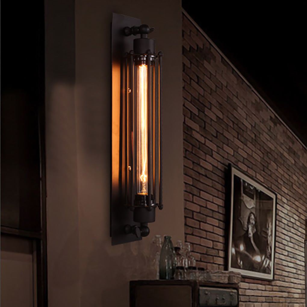 Vintage Industrial Black Iron Linear Wall Sconce