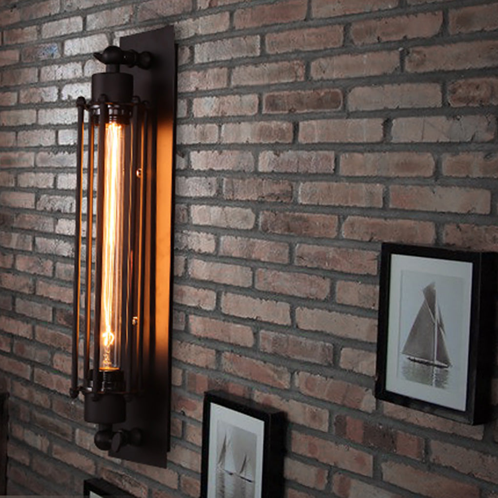 Vintage Industrial Black Iron Linear Wall Sconce