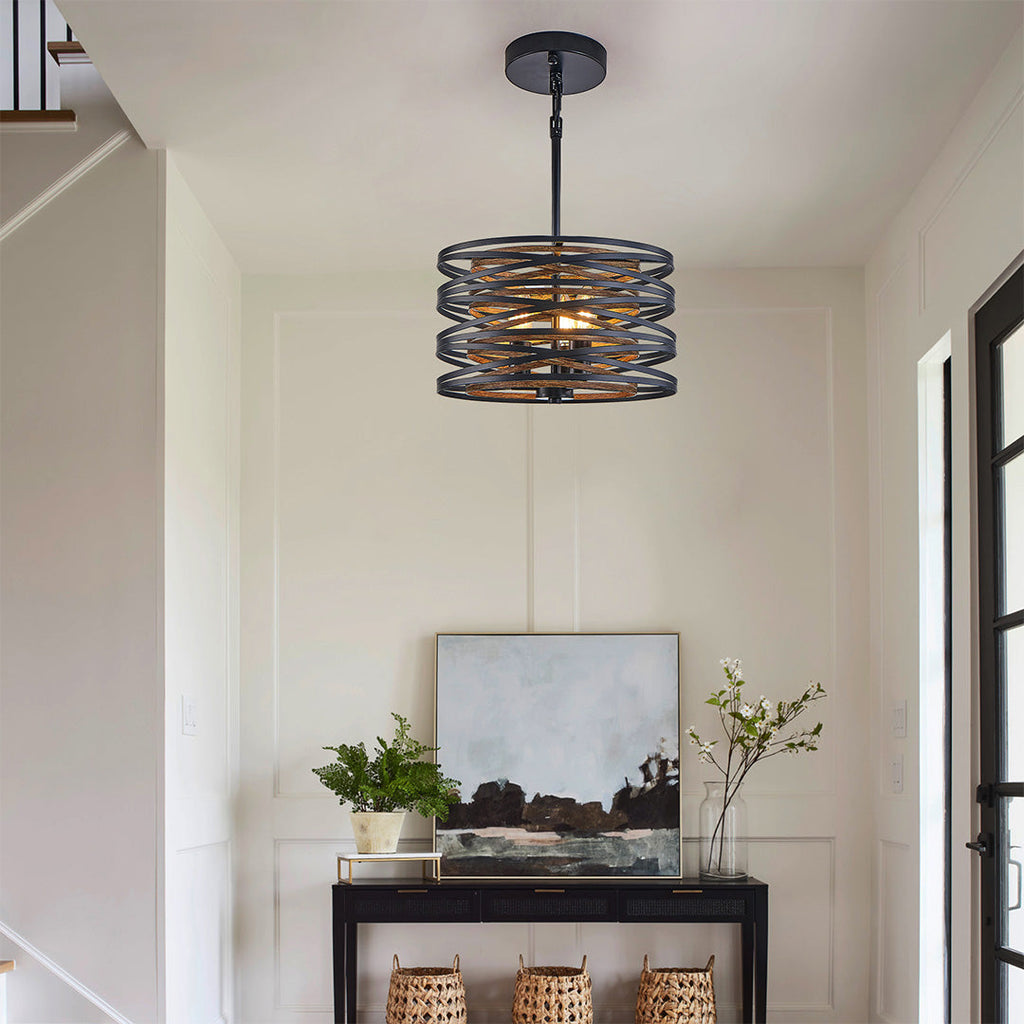 Black Drum Pendant Light - Iron Cage Cylinder Ceiling Fixture
