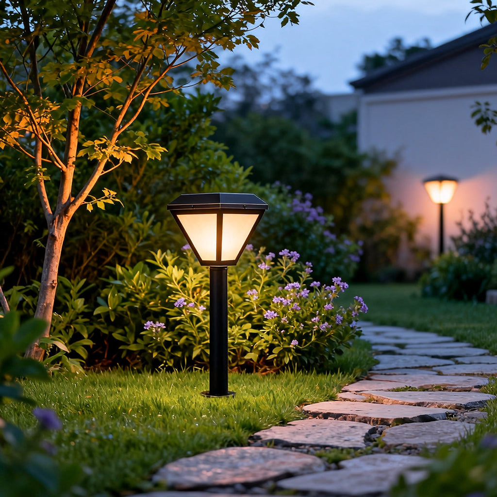 Solar LED Bollard Path Lights - Outdoor Landscape Lighting Stake for Driveways and Gardens