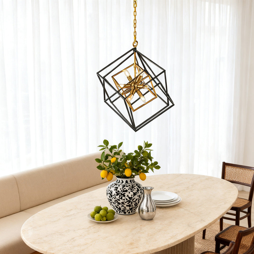 Square Pendant Light - Industrial Iron Dual-Color Ceiling Fixture