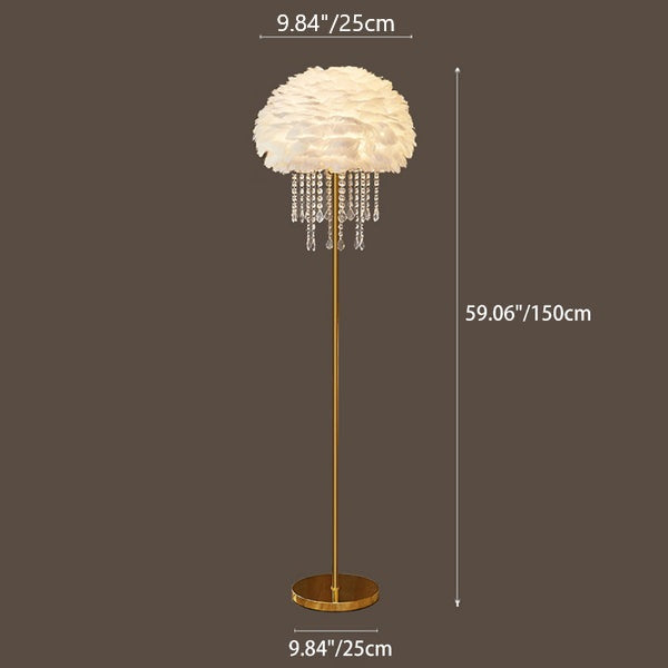 Modern Art Deco Cream Round Iron Crystal Floor Lamp for Bedroom