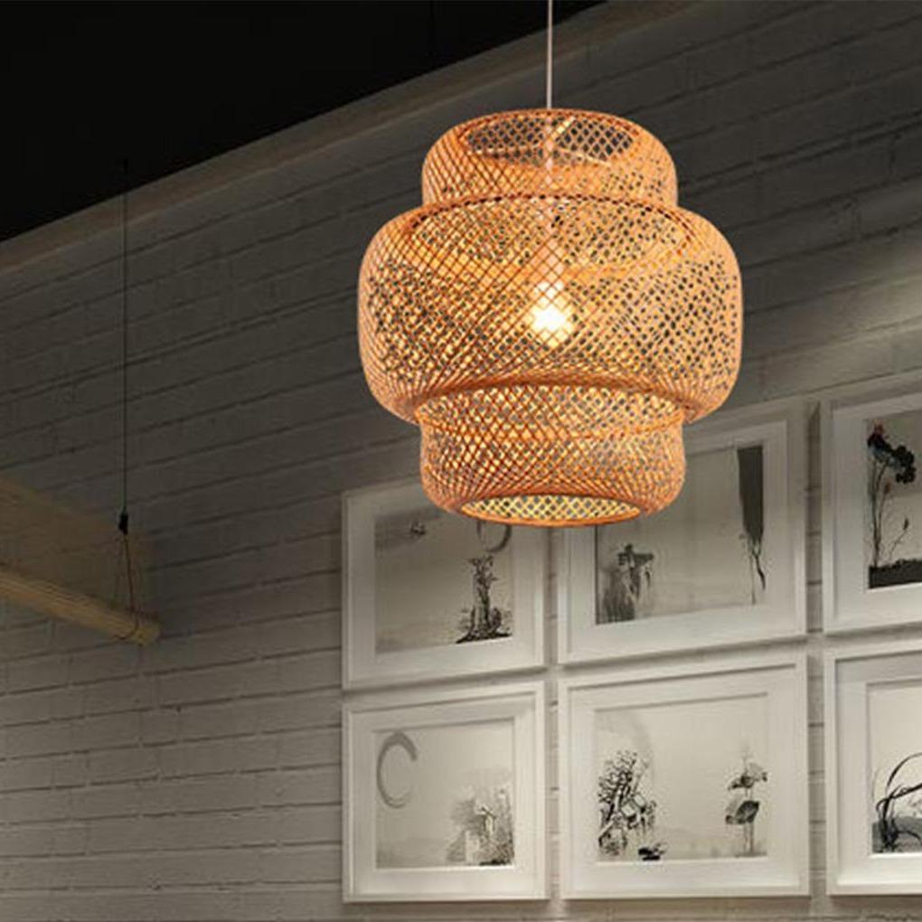 3-Tier Bamboo Woven Pendant Light - Rustic 1-Light Cylinder Fixture for Living Room