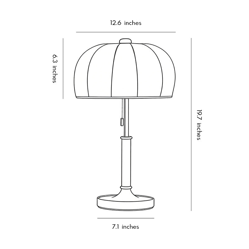 Vintage Brass Dome Pull Chain Fabric Table Lamp - Retro Lighting Fixture