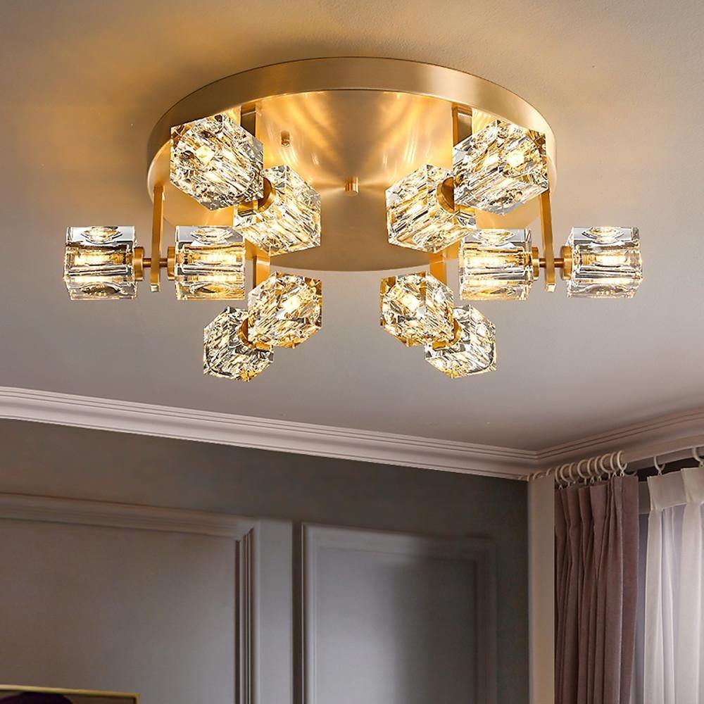 6-Light Crystal Brass Flush Mount LED Ceiling Light