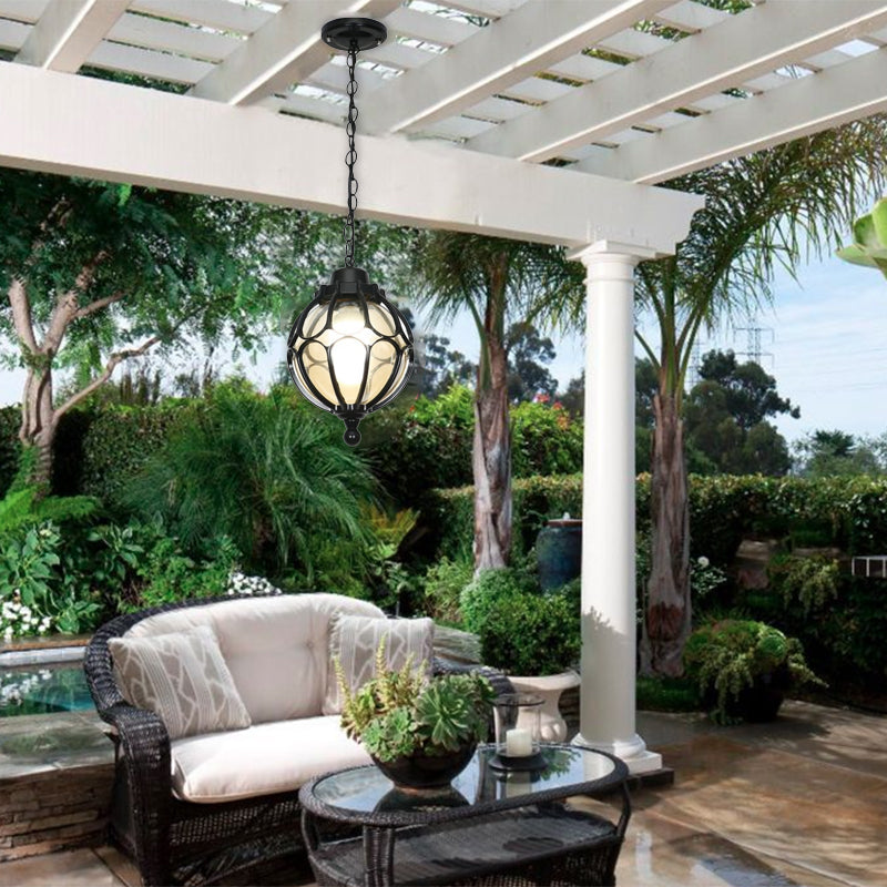 Traditional European Aluminum Iron Glass Pendant Light - Waterproof 1-Light Fixture for Outdoor Patio