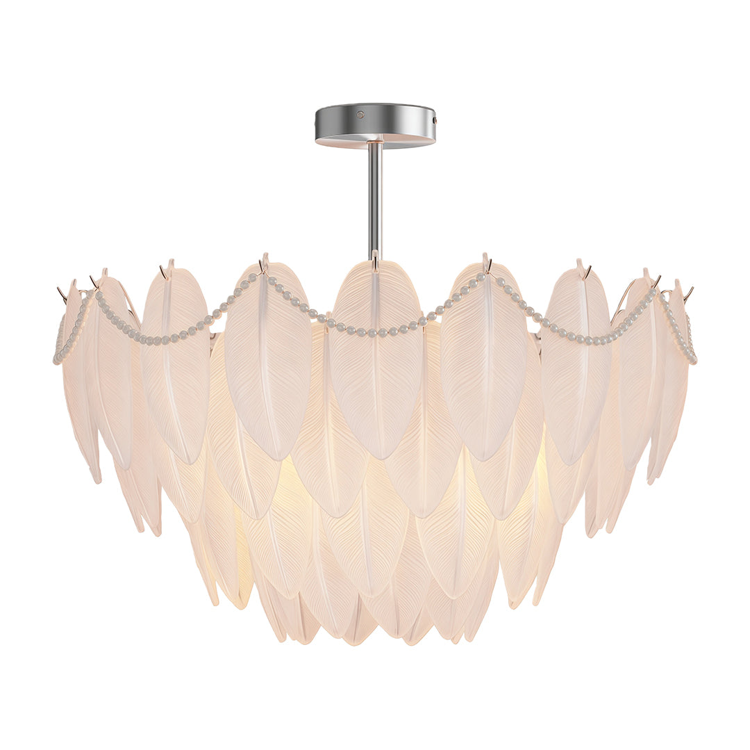 Feathers Chandelier Modern Copper Pearl Ceiling Light