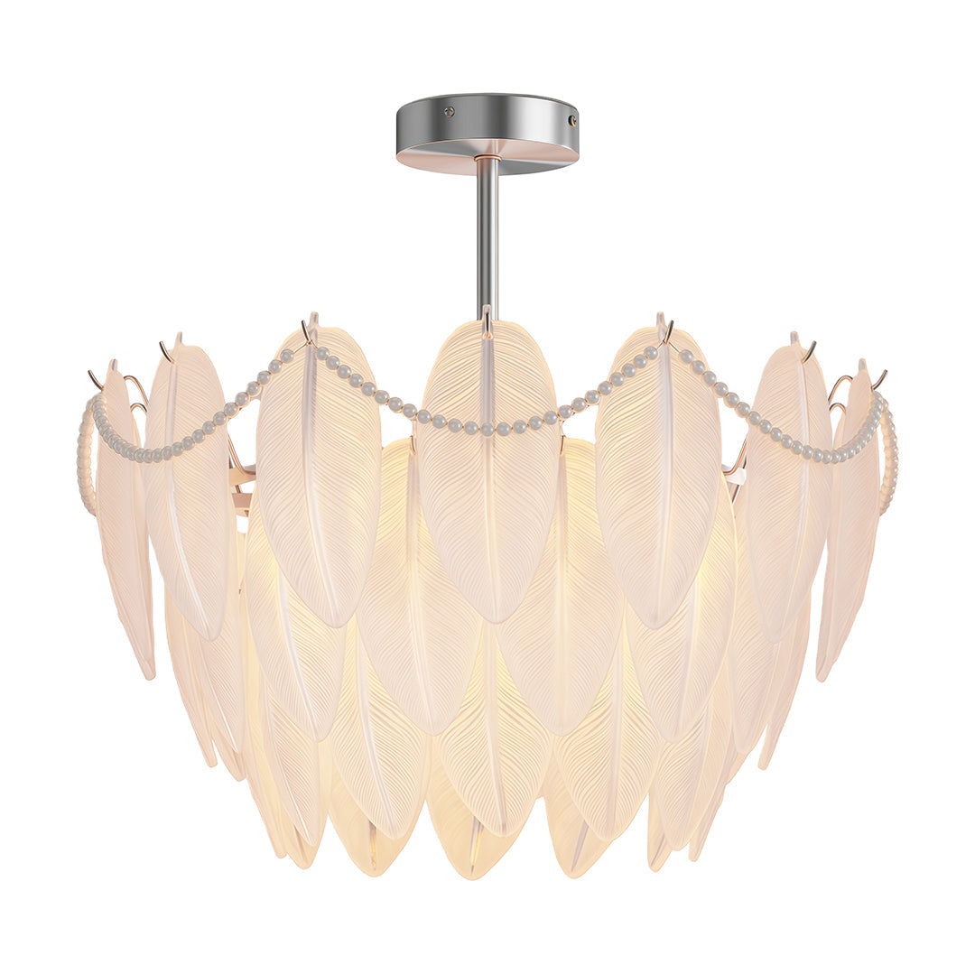 Feathers Chandelier Modern Copper Pearl Ceiling Light