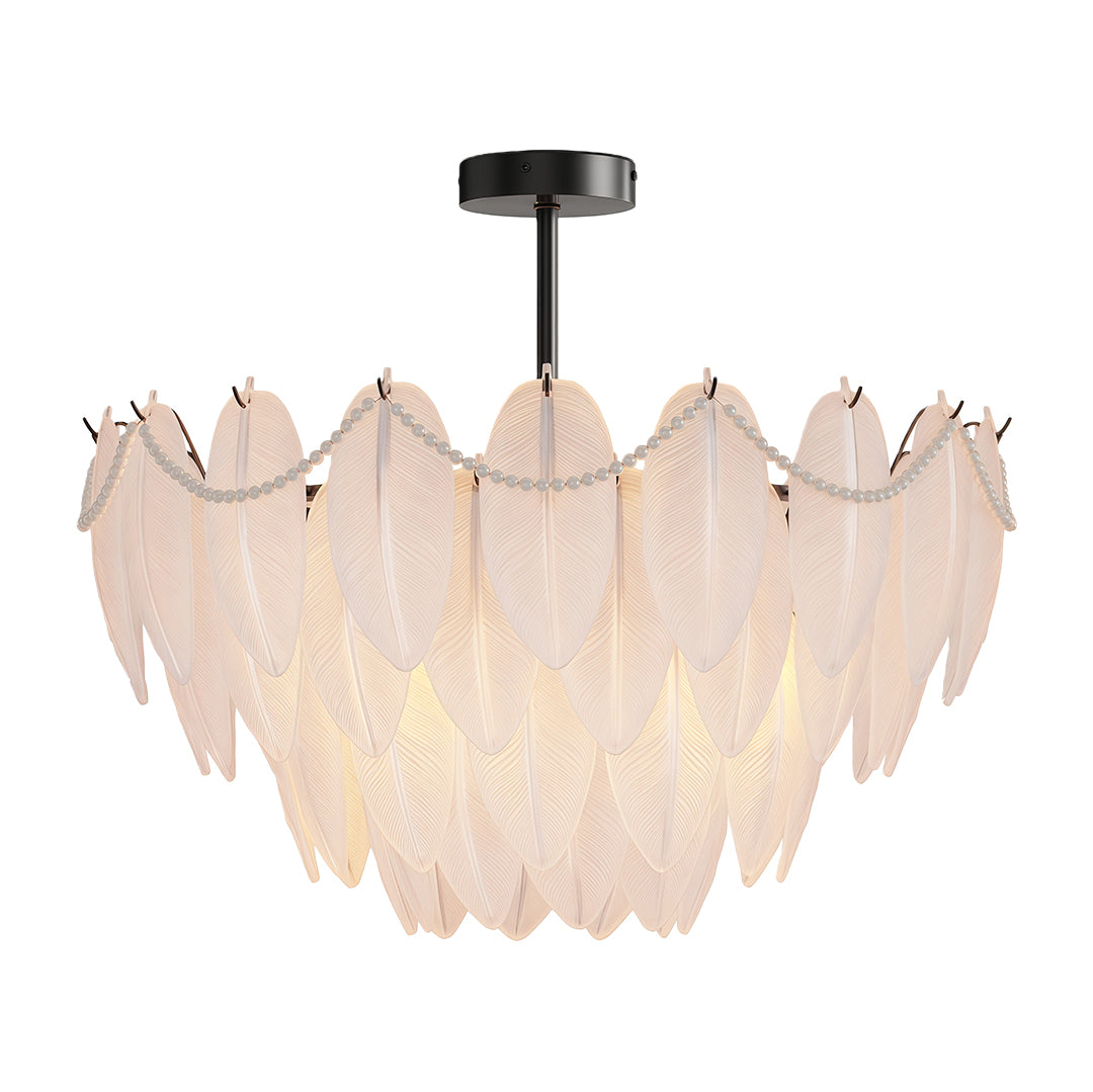 Feathers Chandelier Modern Copper Pearl Ceiling Light