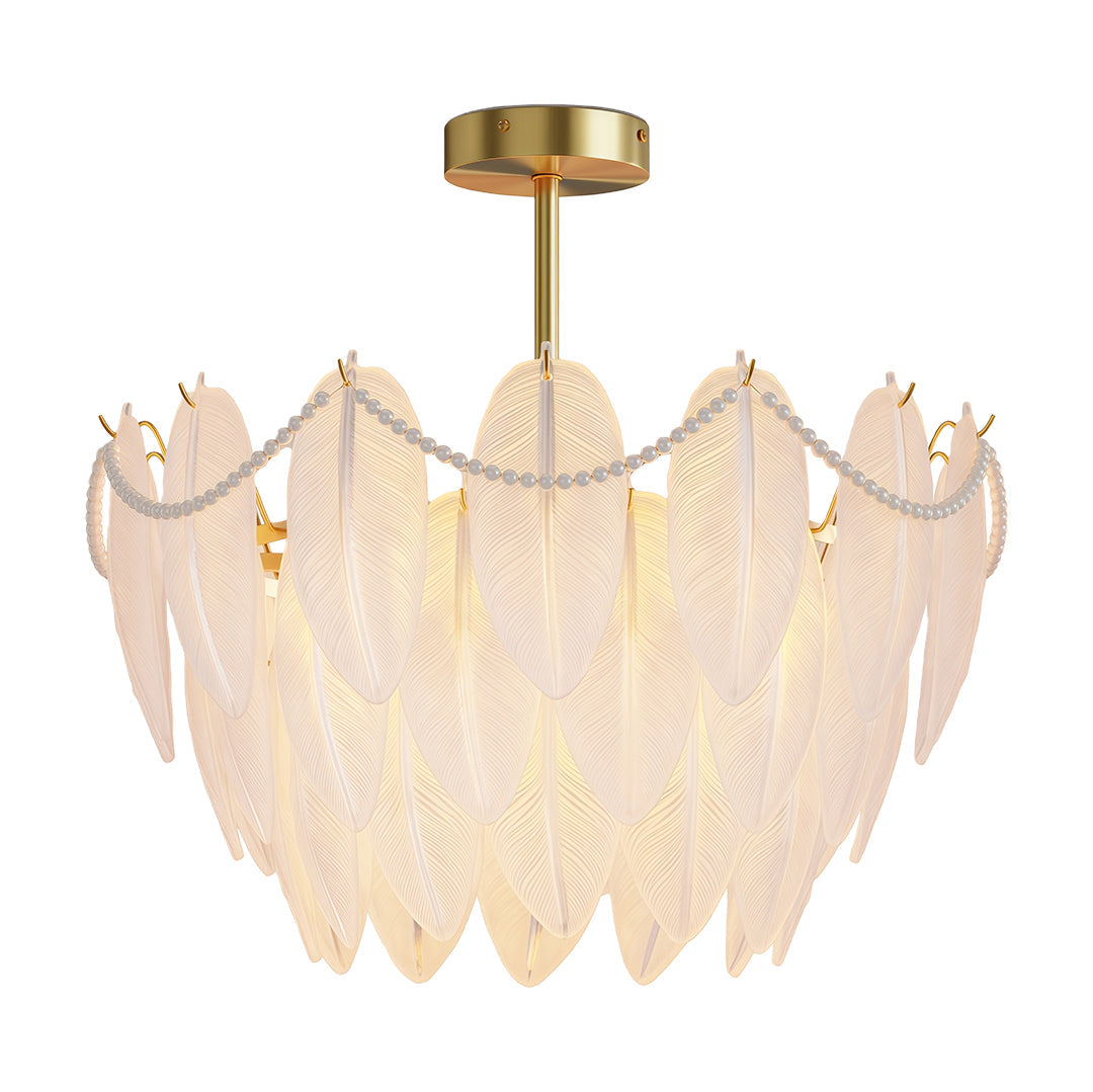 Feathers Chandelier Modern Copper Pearl Ceiling Light