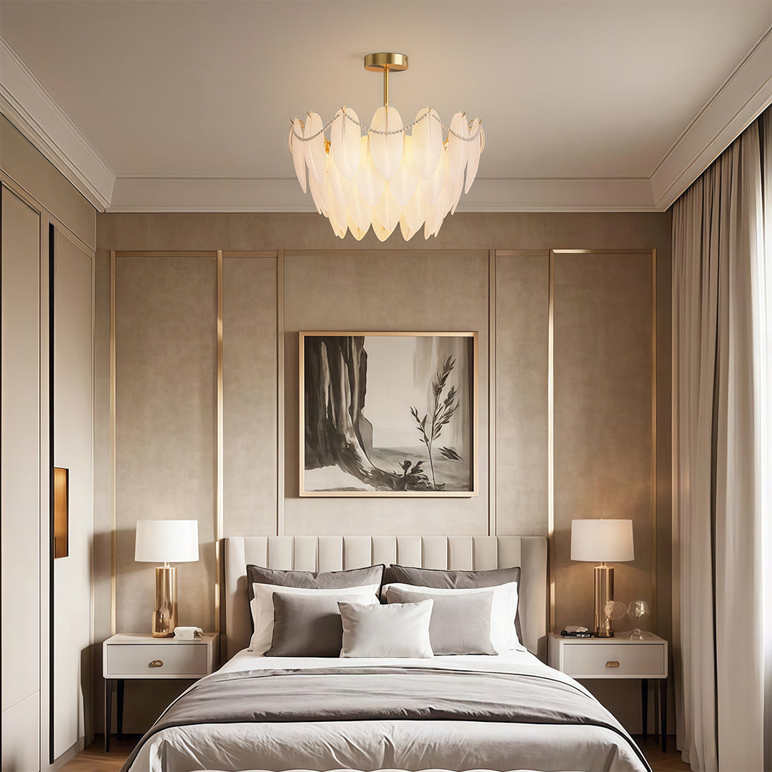 Feathers Chandelier Modern Copper Pearl Ceiling Light