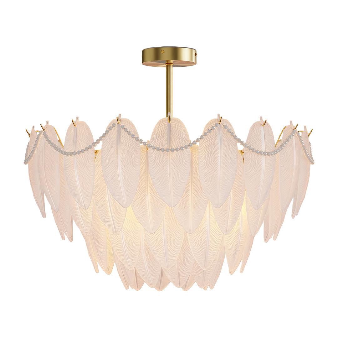 Feathers Chandelier Modern Copper Pearl Ceiling Light