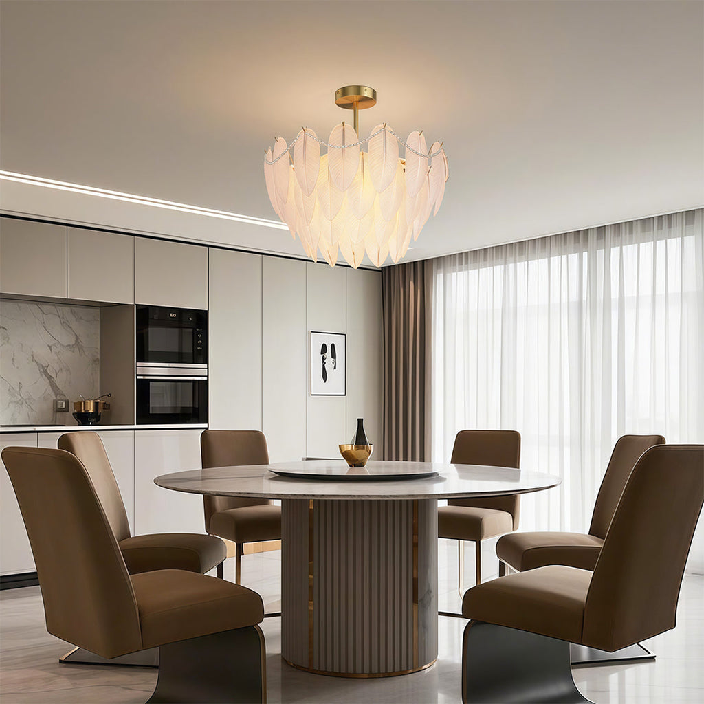 Feathers Chandelier Modern Copper Pearl Ceiling Light