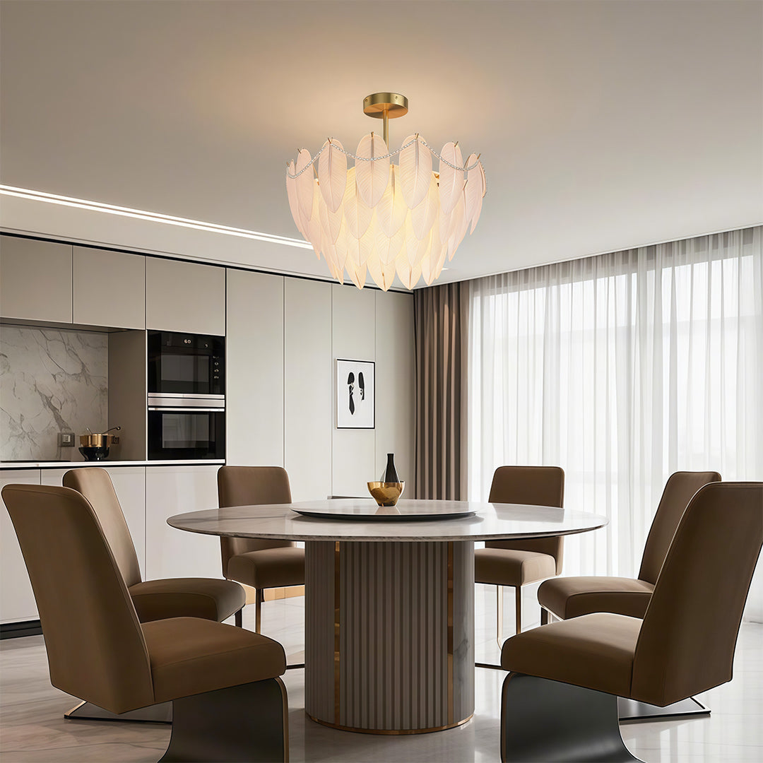 Feathers Chandelier Modern Copper Pearl Ceiling Light