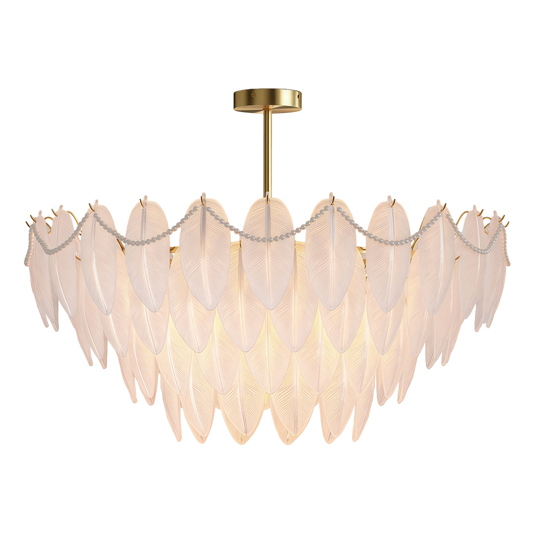 Feathers Chandelier Modern Copper Pearl Ceiling Light