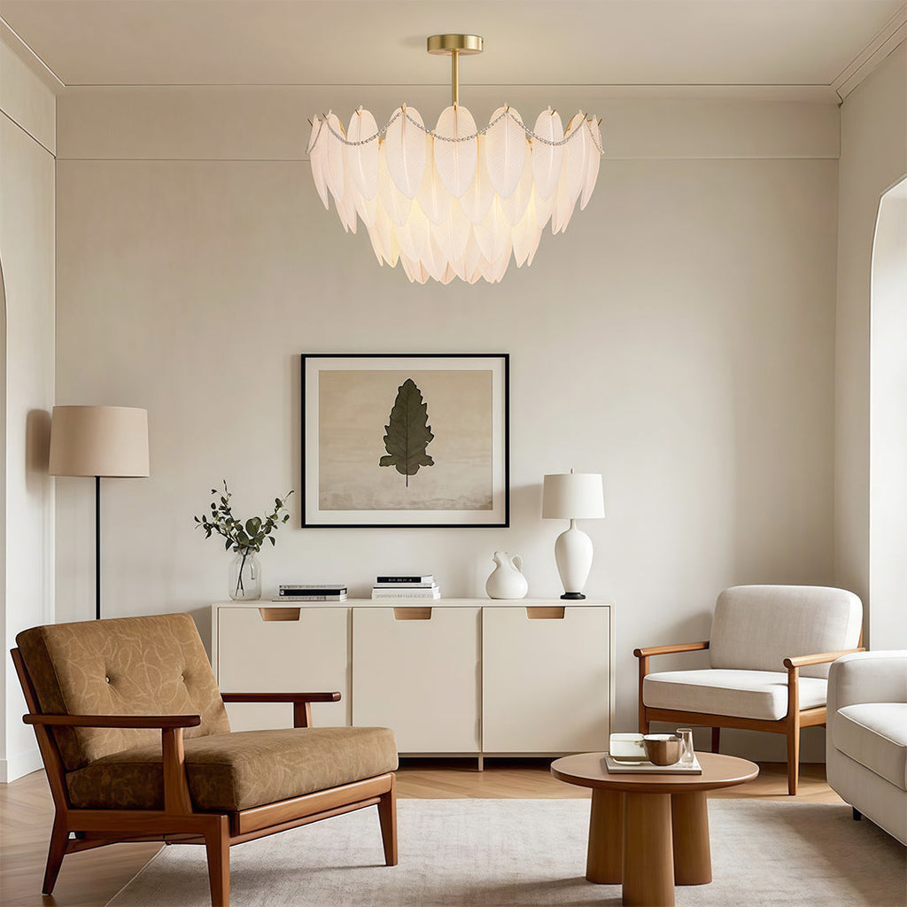 Feathers Chandelier Modern Copper Pearl Ceiling Light